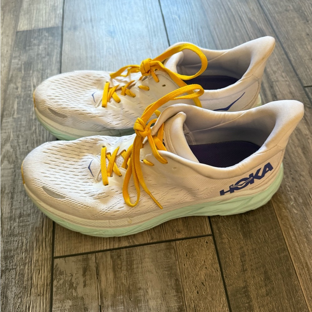 Hoka White and Blue Running Shoes